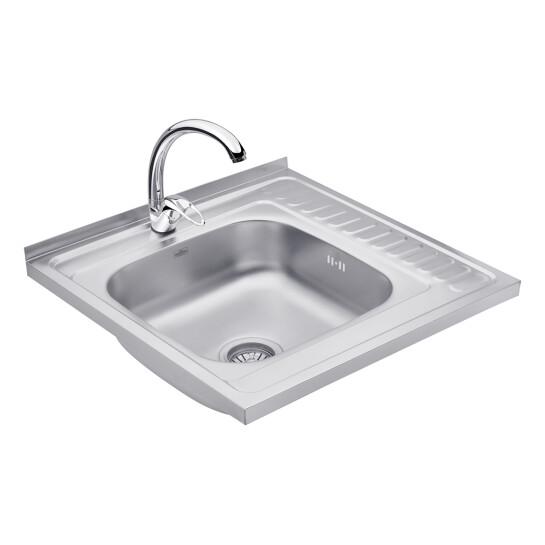 Головне фото - Набір кухонна мийка Kroner KRP Satin - 6060L (0.6 мм) + змішувач для кухні Agua Leon - C032