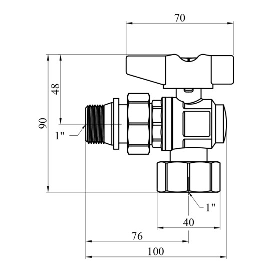 Додаткове фото - Кран-американка кульовий кутовий з антипротіканням Karro "Uno Black" 1" ВЗ PN40 метелик