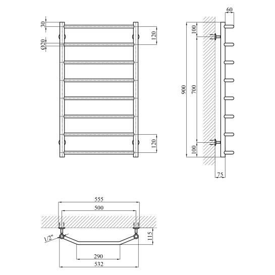 Додаткове фото - Сушарка для рушників водяна Kroner KRP Diva WT900x500-8