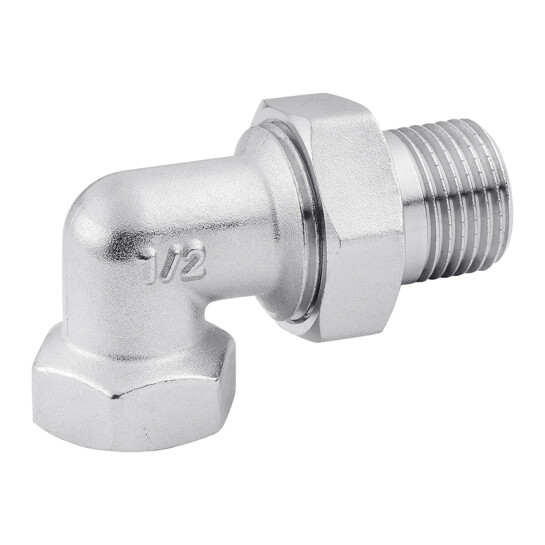 Додаткове фото - Згін-американка кутова Karro 1/2" ВЗ нікельована KR-3103