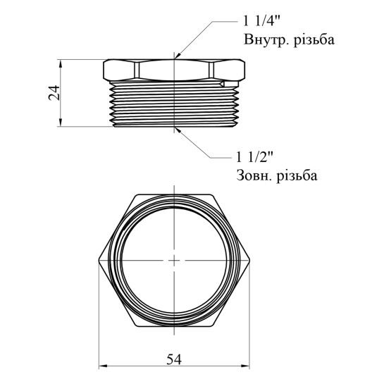 Додаткове фото - Футорка посилена LexLine 1 1/2"х1 1/4" ЗВ латунна УК0723-В