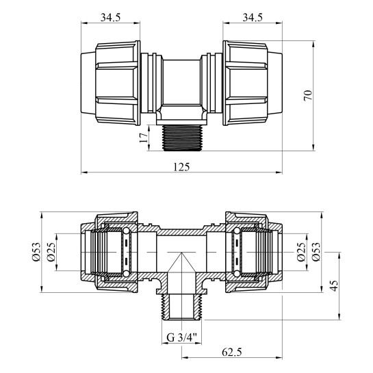 Додаткове фото - Трійник ПЕ SPT 25х3/4"х25 РЗ