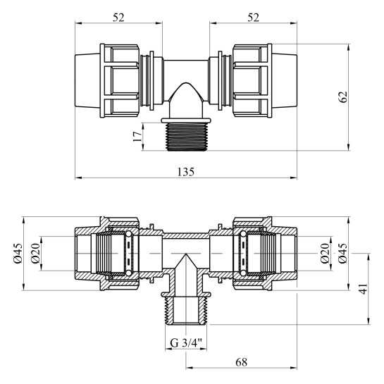 Додаткове фото - Трійник ПЕ STR 20х3/4"х20 РЗ
