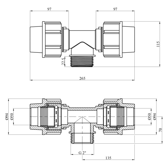 Додаткове фото - Трійник ПЕ STR 50х2"х50 РЗ