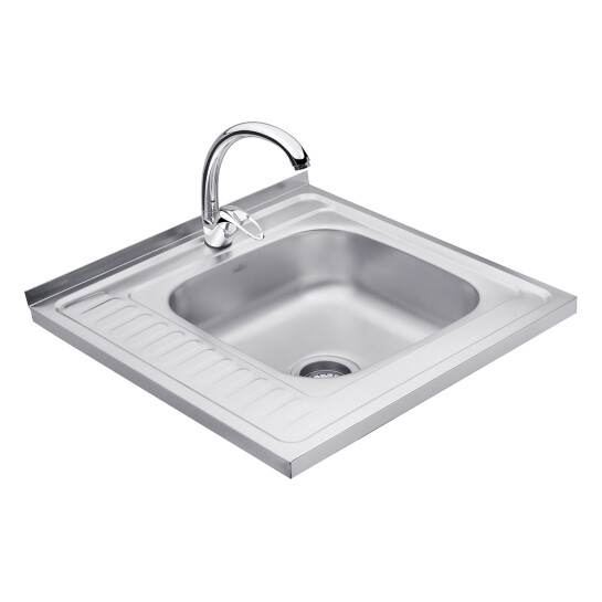 Головне фото - Набір кухонна мийка Kroner KRP Satin - 6060R (0.6 мм) + змішувач для кухні Agua Leon - C032
