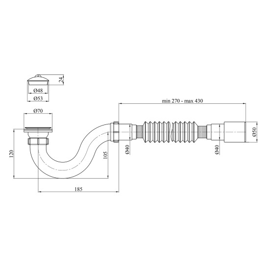 Додаткове фото - Сифон для душового піддона Kroner KRP - ST01 1 1/2"х40/50 мм прямоточний
