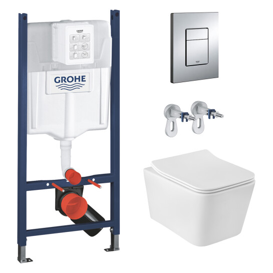 Інсталяції Комплект 4 в 1: Інсталяція GROHE Solido 3 в 1 3884966Q + Унітаз безобідковий Kroner Eifel WHI523629 RIMLESS з сидінням Slim Duroplast / Soft-close / Quick relase KE523629WHIR (3884966KE523629)