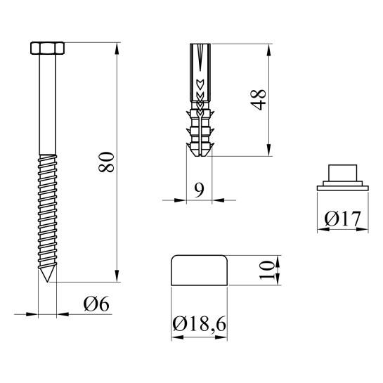 Додаткове фото - Кріплення унітаза до підлоги Direct 6х80 мм (нержавіюча сталь)