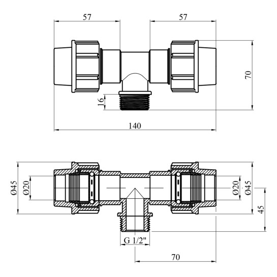 Додаткове фото - Трійник ПЕ SantehPlast 20х1/2"х20 РЗ