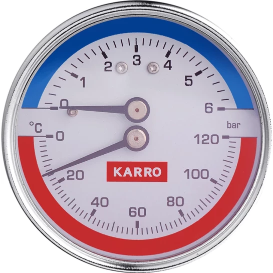 Головне фото - Термоманометр Karro 1/2"х1/4" горизонтальний 63 мм KR-1086В