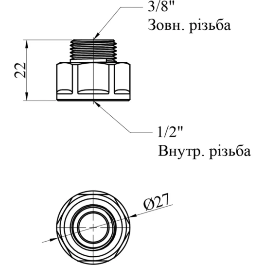 Додаткове фото - Перехід посилений LexLine 1/2"х3/8" ВЗ латунний УК0640-В