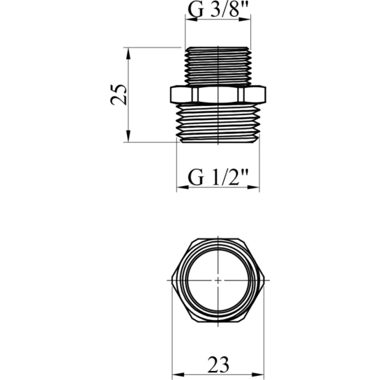 Додаткове фото - Ніпель перехідний посилений LexLine 1/2"х3/8" ЗЗ латунний УК0540-В