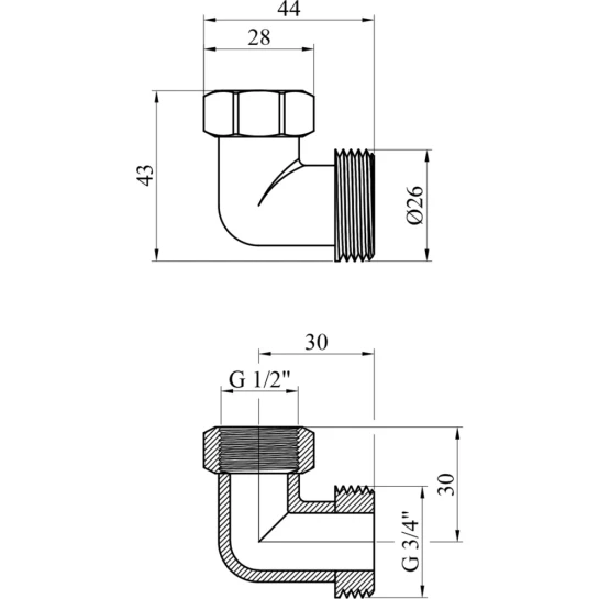 Додаткове фото - Кутник перехідний посилений LexLine 3/4"х1/2" ЗВ нікельований НК0121-Вн