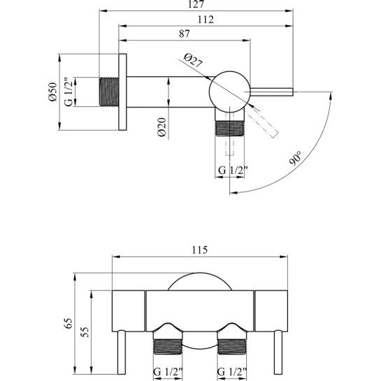 Додаткове фото - Кран приладовий для підключення Karro 1/2"x1/2"x1/2" ЗЗЗ на 2 виходи, хромований KR-3155