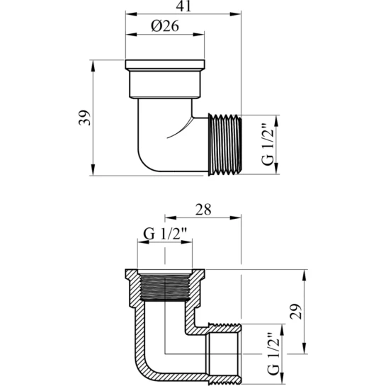 Додаткове фото - Кутник посилений LexLine 1/2" ВЗ латунний УК0122-1-В