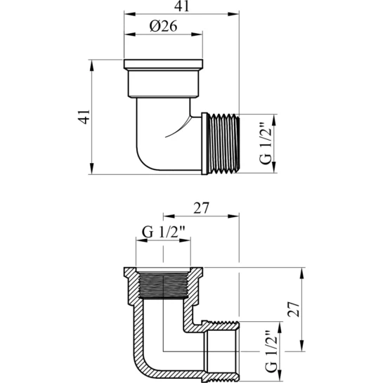 Додаткове фото - Кутник посилений LexLine 1/2" ВЗ латунний УК0122-В