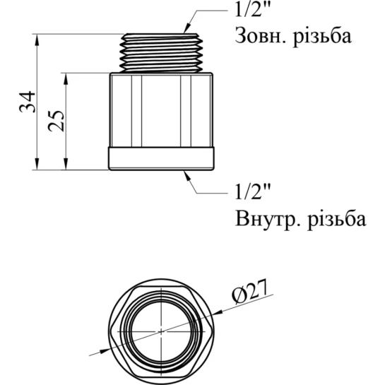 Додаткове фото - Подовжувач посилений LexLine 1/2" ВЗ, L=25 мм латунний УК0601-В25