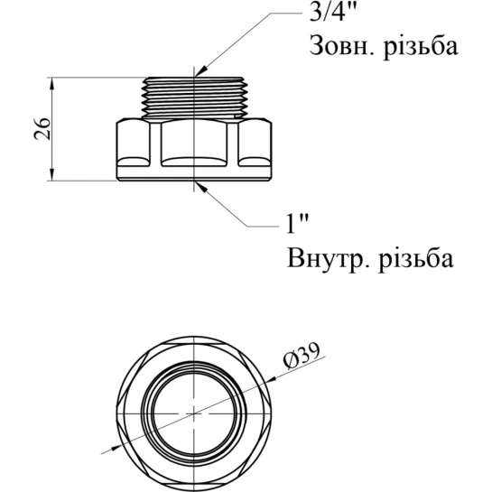 Додаткове фото - Перехід посилений LexLine 1"х3/4" ВЗ латунний УК0613-В