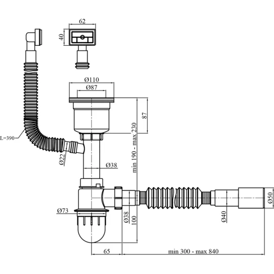 Додаткове фото - Сифон для кухонної мийки Kroner KRP Siphon - 021 3 1/2"х50/40 мм