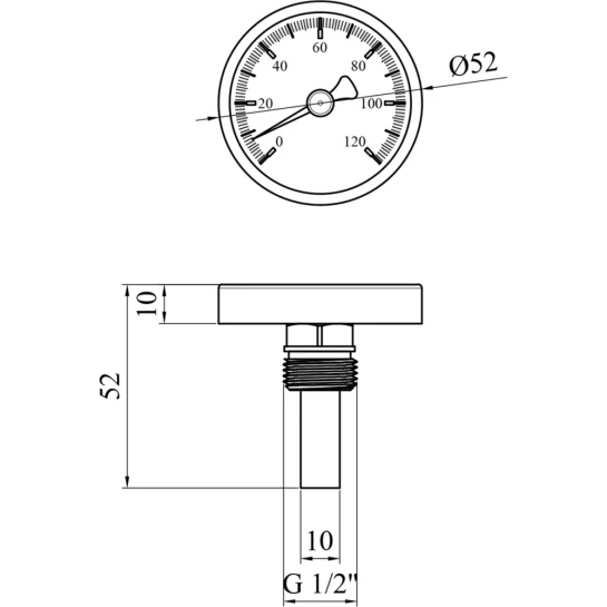 Додаткове фото - Термометр Karro 1/2" 50 мм 120°С KR-1039