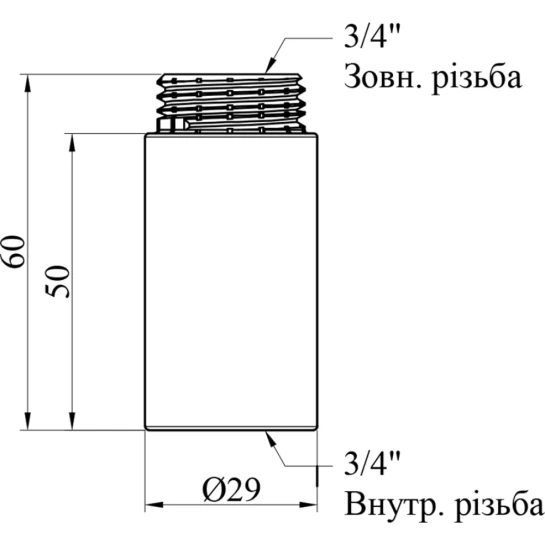 Додаткове фото - Подовжувач Karro 3/4" РЗ, L=50 мм хромований KR-3209