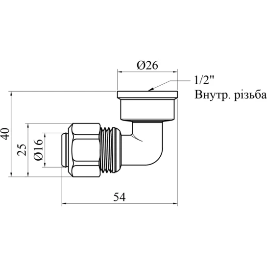 Додаткове фото - Коліно металопластикове Karro 16х1/2" РВ нікельоване KR-0620