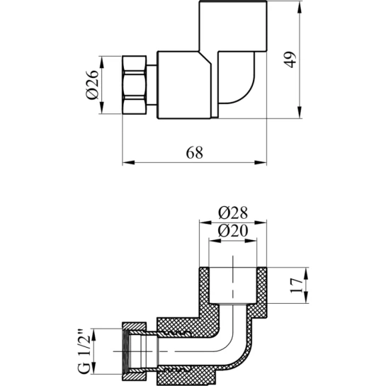 Додаткове фото - Коліно з накидною гайкою PPR Rozma 20х1/2"