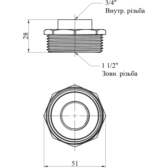 Додаткове фото - Футорка STA 3/4"х1 1/2" ВЗ латунна