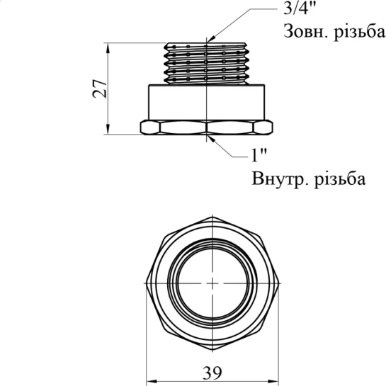 Додаткове фото - Перехід STA 1"х3/4" ВЗ латунний