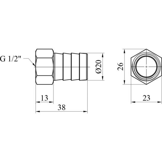 Додаткове фото - Штуцер Karro 1/2" РВ, D=20 мм нікельований KR-820