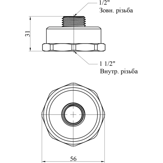 Додаткове фото - Перехід STA 1 1/2''х1/2'' ВЗ латунний