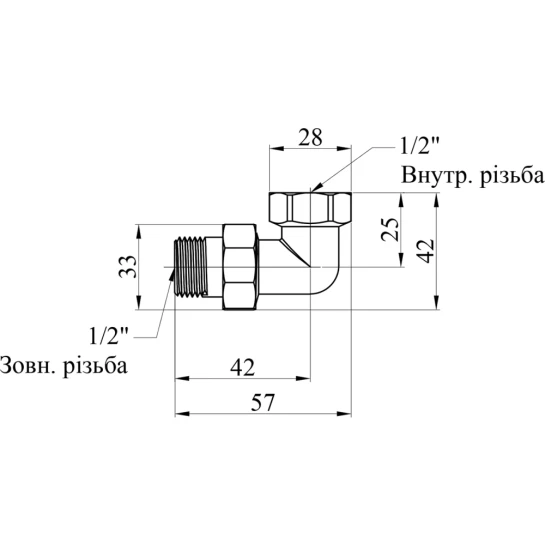 Додаткове фото - Згін-американка кутова STA 1/2" ВЗ нікельована