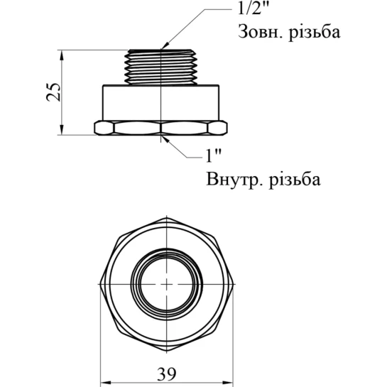 Додаткове фото - Перехід STA 1"х1/2" ВЗ латунний