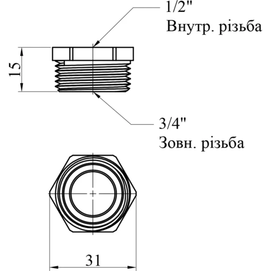 Додаткове фото - Футорка STA 1/2"х3/4'' ВЗ латунна