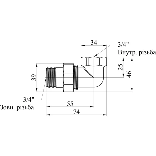 Додаткове фото - Згін-американка кутова Karro 3/4" ВЗ нікельована KR-3103