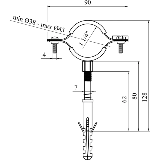 Додаткове фото - Хомут зі шпилькою в зборі Karro 1 1/4" 38-43 мм металевий