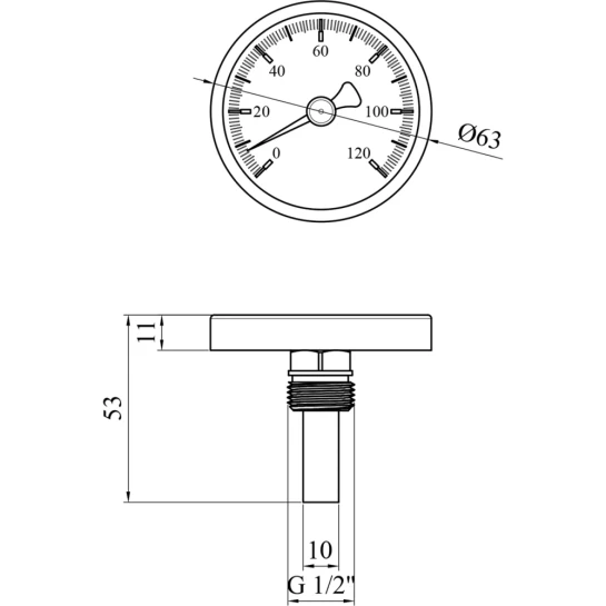 Додаткове фото - Термометр Karro 1/2" 63 мм 120°С KR-1039