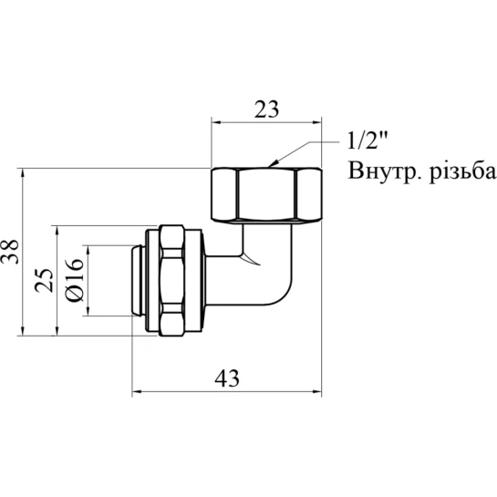 Додаткове фото - Коліно металопластикове STA (DN) 16х1/2" РВ нікельоване