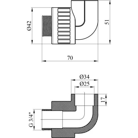 Додаткове фото - Коліно PPR GrandiTherm 25х3/4" РЗ