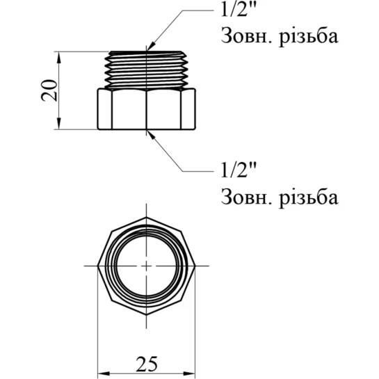 Додаткове фото - Перехід STA 1/2"х1/2'' ВЗ латунний