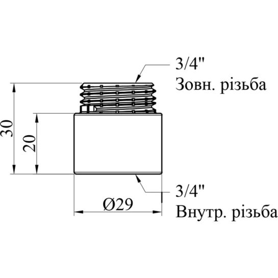 Додаткове фото - Подовжувач Karro 3/4" ВЗ, L=20 мм хромований KR-3209