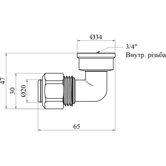 Додаткове фото - Коліно металопластикове Karro 20х3/4" РВ нікельоване KR-0622