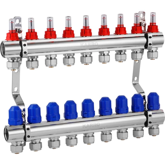 Головне фото - Колектор в зборі Karro на 9 виходів з євроконусами, хромований KR-20160