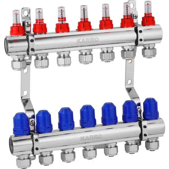 Головне фото - Колектор в зборі Karro на 7 виходів з євроконусами, хромований KR-20160