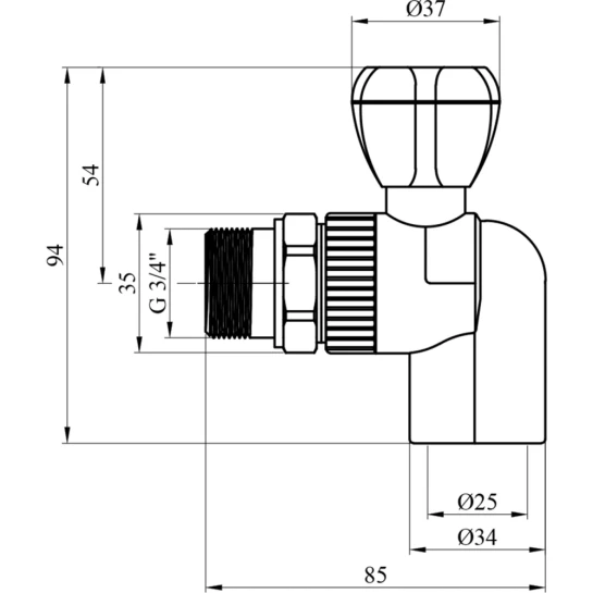 Додаткове фото - Кран радіаторний кутовий PPR GrandiTherm 25х3/4"