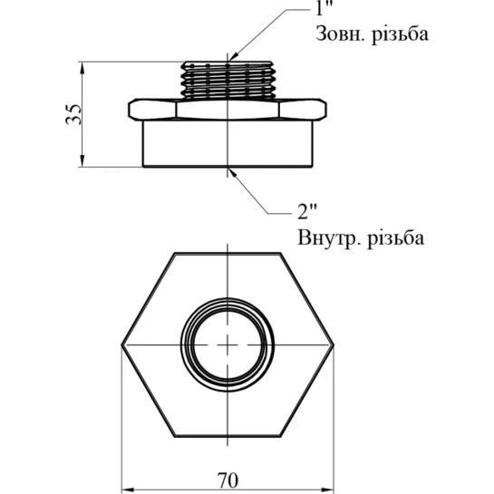 Додаткове фото - Перехідник Karro 2"х1" ВЗ нікельований KR-3117