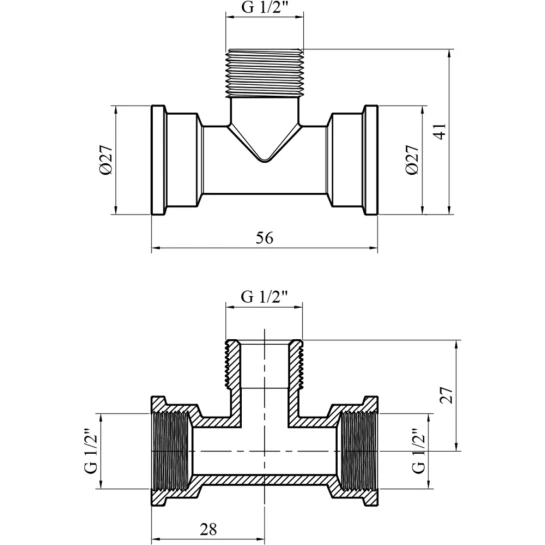 Додаткове фото - Трійник Karro 1/2" ВЗВ нікельований KR-3213