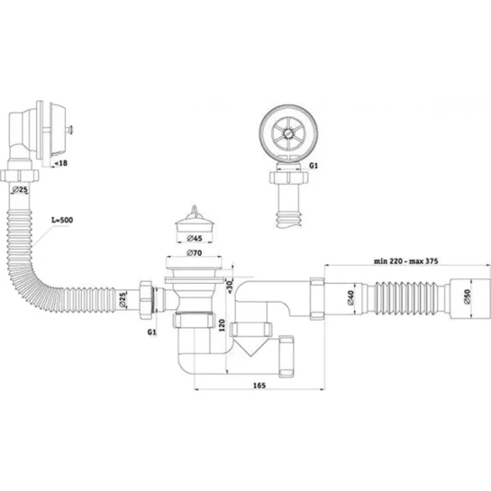 Додаткове фото - Сифон для ванної ANIplast 1 1/2"х50 мм з ревізією C6255