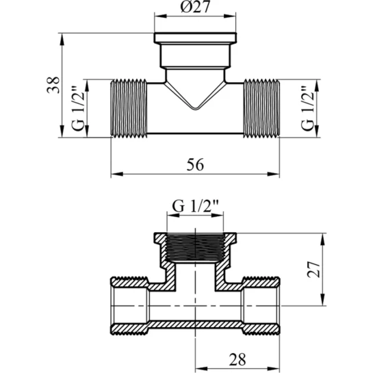 Додаткове фото - Трійник Karro 1/2" ЗВЗ нікельований KR-3213