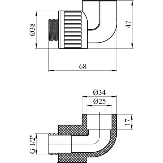 Додаткове фото - Коліно PPR GrandiTherm 25х1/2" РЗ